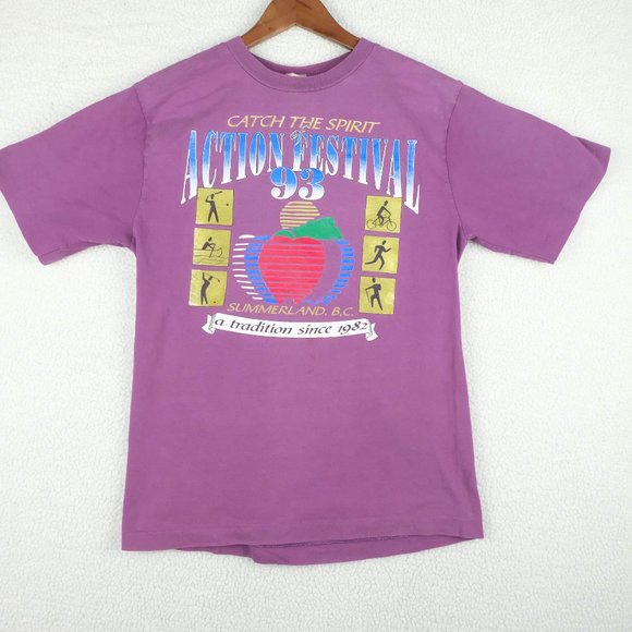 Vintage Tops - Vintage T Shirt Womens Small Purple Short Sleeve Crew Sporty Festival Summer 90s